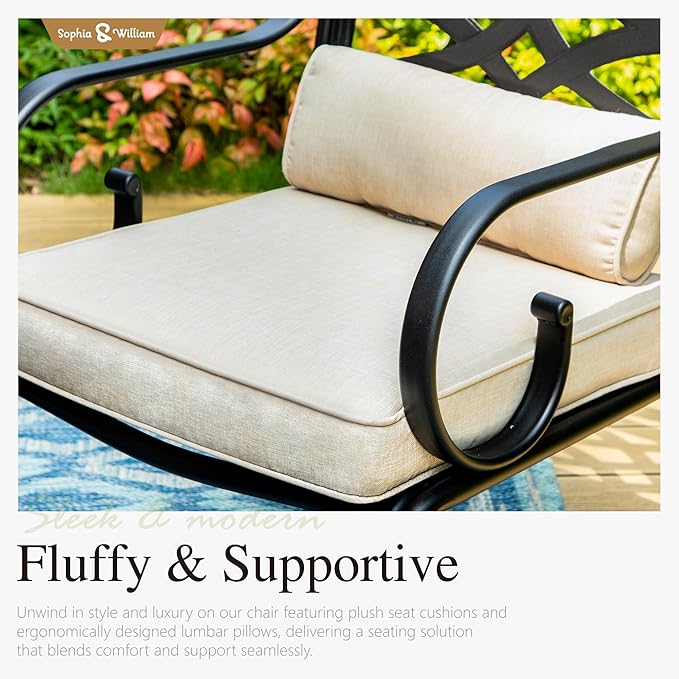 Sophia & William Outdoor Patio Dining Set for 6 | Outdoor Table and Chairs | Removable Seat Cushions | 4 Fixed Chairs | 2 Swivel Patio Dining Chairs | 64" Metal Tabletop with Wood Texture SophiaWilliam