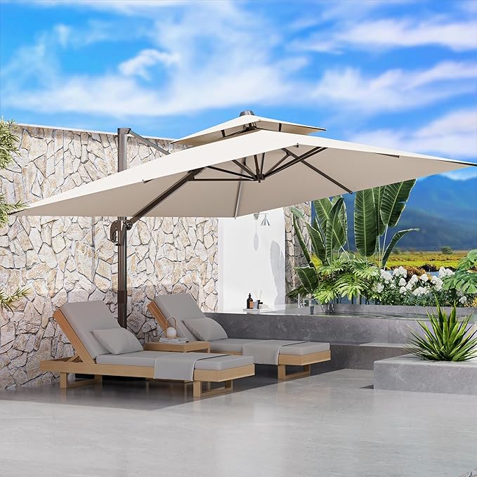 10' X 13' Outdoor Patio Umbrella Large Rectangle Cantilever Umbrella Heavy Duty 360°Rotation Offset Umbrella for Garden Deck Pool Patio,Beige ORYNTREX