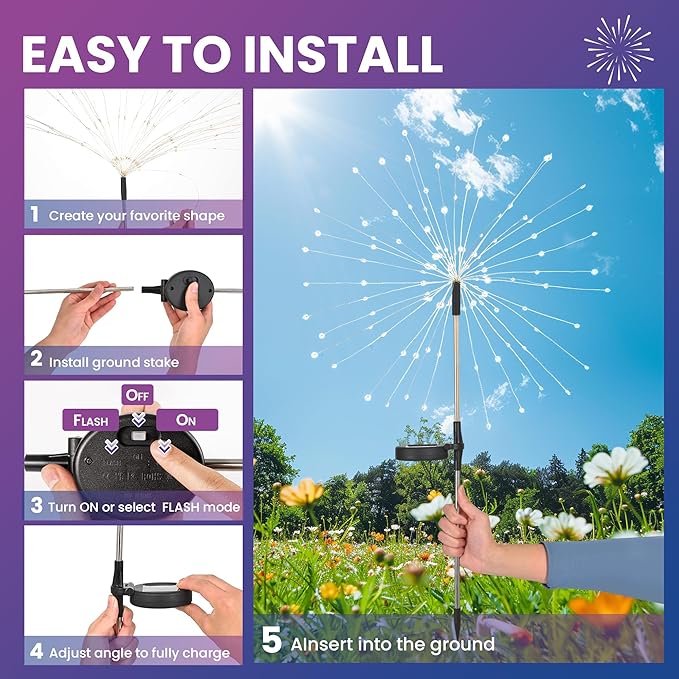 Garden Decor Solar Lights Outdoor,120LED Waterproof Colorful Solar Fairy Garden Lights for Outdoor Decoration,Yard, Patio, Porch,Flower Pot,Pathway,Christmas (6Pack) PEVOROS