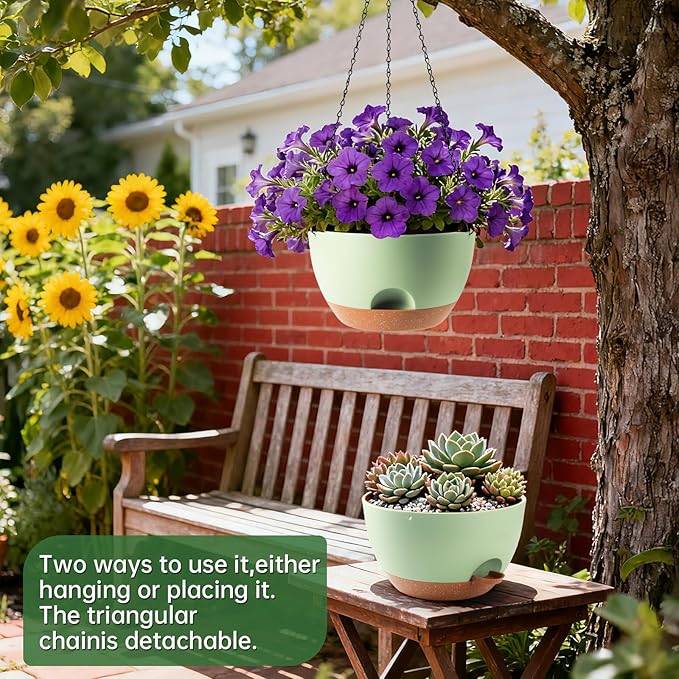 13-inch Oversized Hanging Planter Set of Two,Planters for Indoor and Outdoor Plants.Place Plant pots Across Diverse Settings Including windowsills,Living Room,and Gardens.Green-Brown Rootora