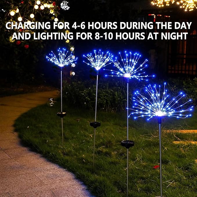 YOTOZU 4 PCS Solar Firework Light, Outdoor Solar Garden Decorative Lights 120 LED Powered 40 Copper Wires String DIY Landscape Light for Walkway Pathway Backyard Decoration Parties Perfect Gifts(blue) YOTOZU