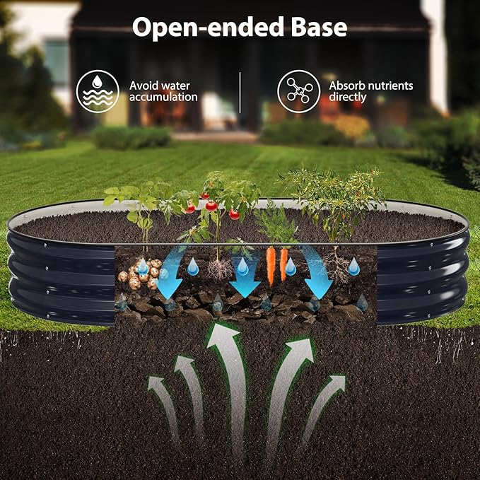 Raised Garden Bed Kit, 6x3x1 ft Galvanized Planter Box Outdoor with Safety Edging, Large Metal Raised Beds for Gardening Vegetables Flower Herb (Navy Blue) Winpull