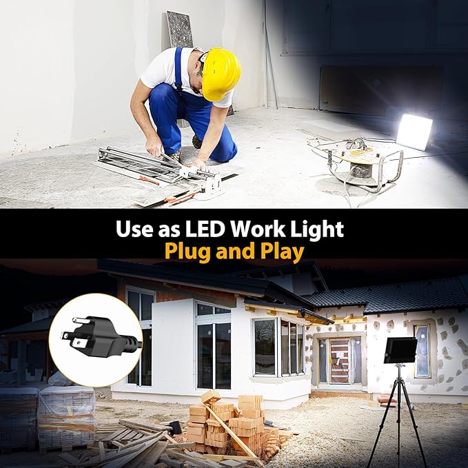 Onforu 120W Flood Lights Outdoor, 12000lm Bright LED Work Light with Plug, 6500K Daylight White LED Flood Lighting, IP66 Waterproof Security Yard Lights for Yard Garage Stadium 2 Pack Onforu