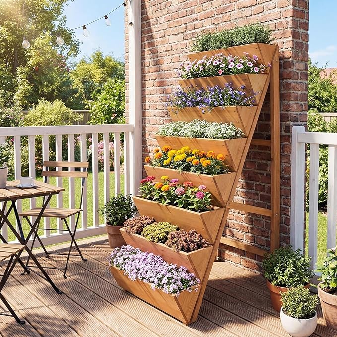 Giantex 8-Tier Wooden Vertical Raised Garden Bed Set of 2, Freestanding Plant Stand with Legs for Herbs Vegetables Fruits, Indoor Outdoor Tiered Wood Planter Box Flower Rack for Patio, Balcony & Yard Giantex