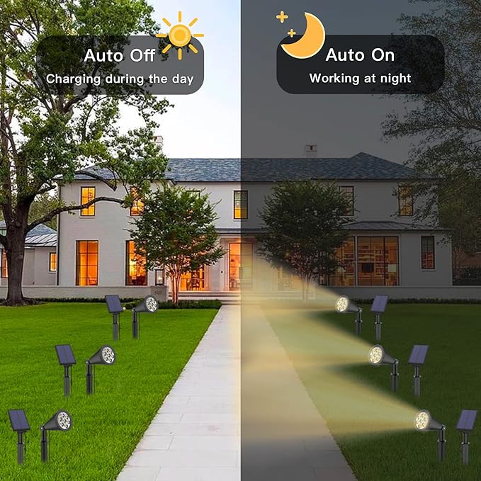 MEIHONG Solar Spot Lights Outdoor, Warm White LED Landscape Lamp Dusk to Dawn, 2-in-1 Solar Spotlight for Trees Lights for Garden Porch Walkway Patio (4 Pack) MEIHONG