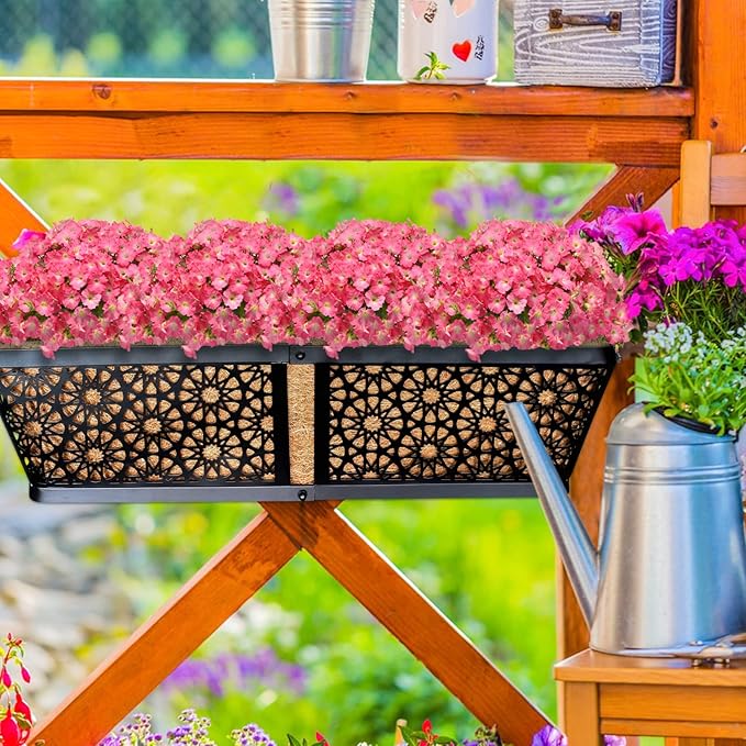 ZeeDix 3 Pack Metal Window Box for Railings, 24 Inch Over Railing Planter Boxes with Coco Liners, Hanging Flower Box Planters for Outdoor Fence Deck Porch Balcony & Patio ZeeDix