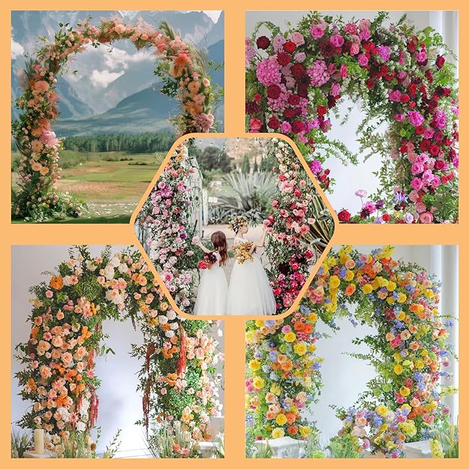 Adorox Metal Garden Arch Trellis for Climbing Plants 7.8ft Outdoor Arch Wedding Halloween Christmas Vine Trellis Pumpkin Archway Assemble Freely 2 Sizes White ADOROX