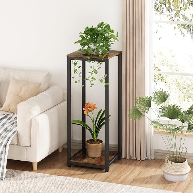 Plant Stand Indoor Corner Tall 2 Tier Metal Modern Flower Storage Plant Shelf Holder for Living Room Balcony Garden,Black (2 Tier-Black) YIZAIJIA