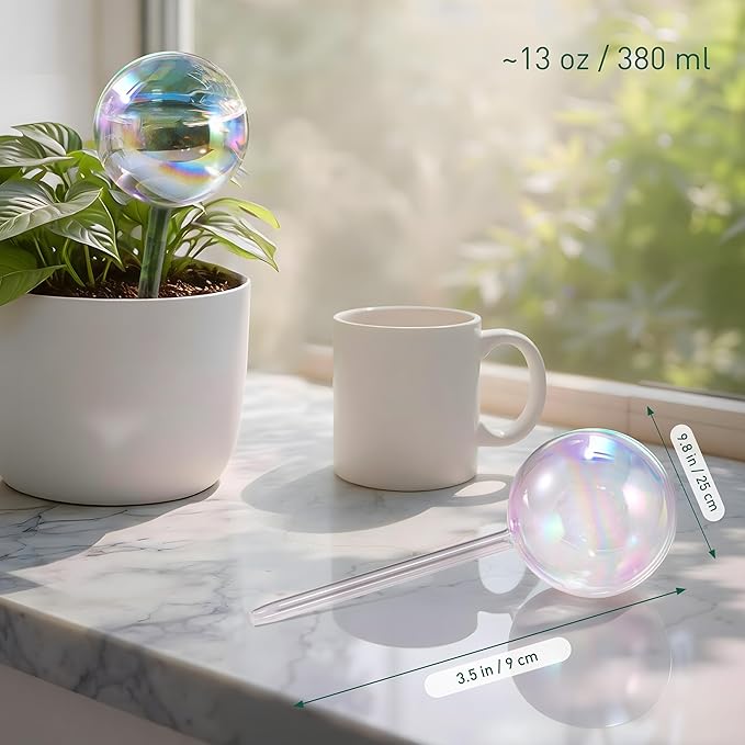 Large Extra-Thick Clear Glass Plant Watering Globes, Rainbow Gradient Self Watering Devices for Indoor & Outdoor Plants, AutomaticWaterer Spikes, Perfect for Daily or Vacation Use, 2-Pack SoilaguaDirect