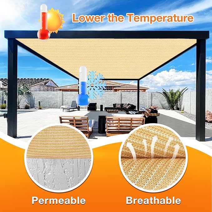 Artpuch Outdoor Pergola Shade Cover 15' X 24' Sun Shade Cloth with Grommets, 90% UV Protection Canopy Patio Privacy Screen (Customized Available) GN107, Wheat Artpuch
