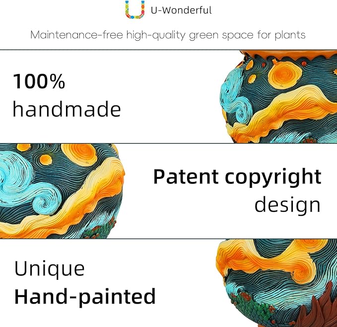 Plant Pots with Drainage Holes - Cute Unique Starry Sky Theme Flower Pots - Decorative Planter for Indoor/Outdoor, Funny Plant Pots for Home Garden Decor UWONDERFUL