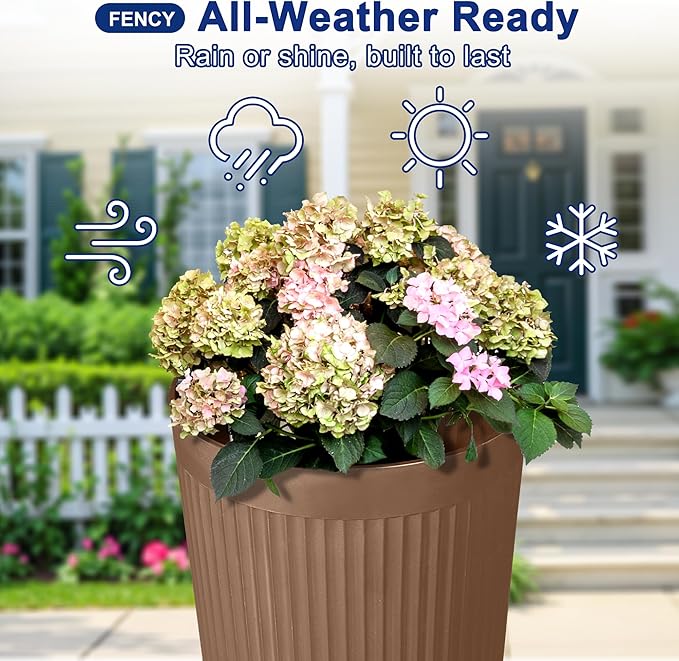 FENCY 2Pack 24IN Self Watering Planter for Indoor Plants, Plastic Large Planter for Outdoor Plants, Water Level Indicator& Spacious Reservoir Flower Planter Decorative(Brown) FENCY