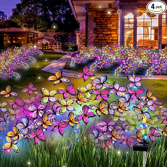 Solar Garden Lights Outdoor, Waterproof Solar Butterfly Lights 4 Pack Willow Vine Light with 80 LED 33 Butterfly Colorful Lighting for Garden Yard Lawn Outdoor Decor, Gift for Mom Women Mother's Day MRHEPHAESTUS