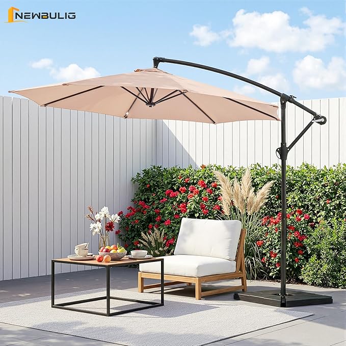 NEWBULIG 10FT Patio Umbrella, Offset Cantilever Outdoor Patio Table Umbrella, UV Protection, Fade Resistant Fabric, Easy Tilt Adjustment for Pool, Deck, Garden, Backyard NEWBULIG