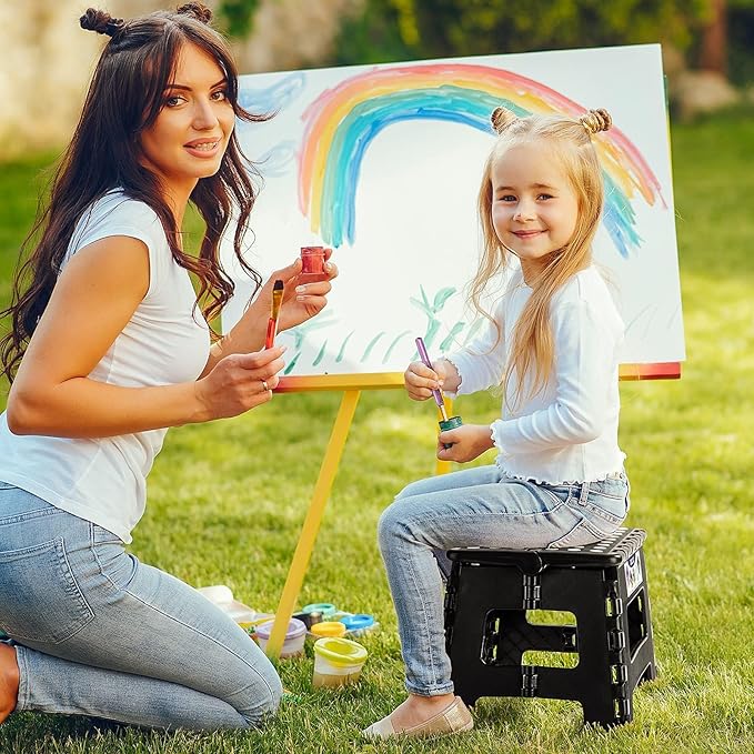Delxo 9 Inch Folding Step Stool, Black Step Stools for Kids Foldable,Portable Collapsible Step Stool with Handle, Folding Stool for Kitchen Bathroom,Bedroom,Garden Delxo