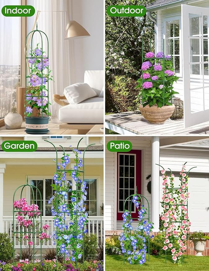 Garden Obelisk Trellis for Climbing Plants, 6FT Garden Obelisk Rustproof PE Coated Metal Potted Plant Climbing Support, Thickened Tube Plant Tower Trellis for Clematis Vine Support Indoor (2 Pack) GrowYourGreenParadise