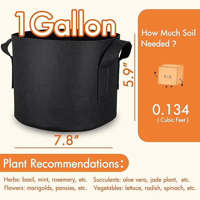 Gardzen 10-Pack 1 Gallon Grow Bags, Aeration Fabric Pots with Handles, Heavy Duty Cloth Pots for Plants Gardzen