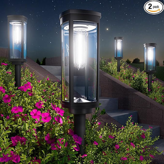 Bright Solar Pathway Lights, 2 Pack Solar Lights Outdoor Waterproof IP65, Auto On/Off Pathway Landscape Lighting, Outdoor Light for Yard Garden Walkway Landscape Lawn Patio Lighting BITPOTT