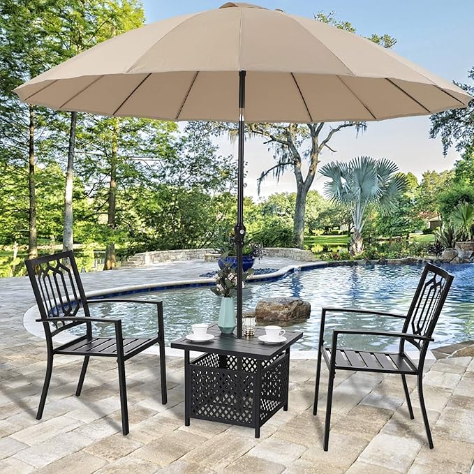 PHI VILLA Outdoor Patio Side Table Set of 2, 22" Small Black Metal Square End Table with Umbrella Hole, Outside Coffee Bistro Table for Porch, Deck, Balcony, Indoor PHIVILLAThepioneerofcomfortablehouseholdsupplies