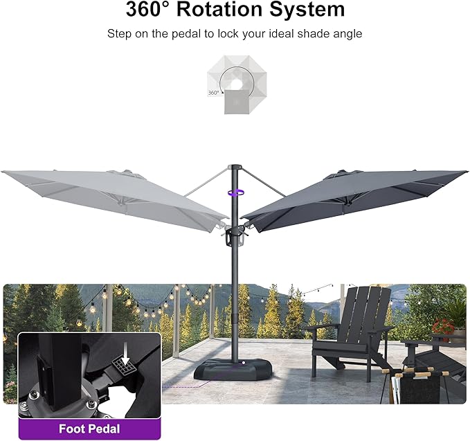 PURPLE LEAF 8' X 8' Left-right Tilting Patio Umbrella Outdoor Cantilever Swivel Square Umbrella Aluminum Offset Umbrella with 360-degree Rotation for Garden Deck Pool Patio Light Grey PURPLELEAF