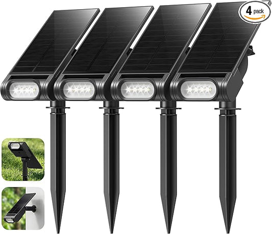 EZVALO Solar Spot Lights Outdoor IP67 Waterproof, Adjustable Solar Landscape Lights, 3 Lighting Modes Solar Spotlights for Outside Yard Garden Plant Trees Pathway Flag (Cool White-4Pack) EZVALO