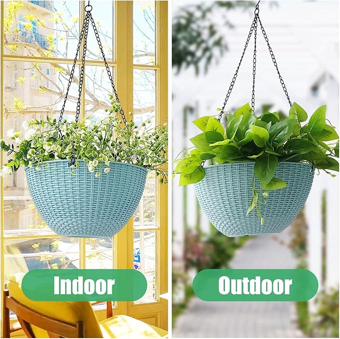Hanging Planters for Outdoor Plants 8/10 Inch, 4 Packs Hanging Flower Pot Indoor with Drainage Holes, Self-Watering Hanging Basket Perfect for Home, Office and Garden (Sky Blue) RooTrimmer