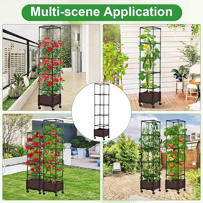 Lezmarket Self Watering Tomato Planter with Trellis for Patio, 55.9" Raised Garden Bed Planter Pot with Trellis, Plant Supports and Garden Shovel for Tomatoes, Climbing Plants Lezmarket