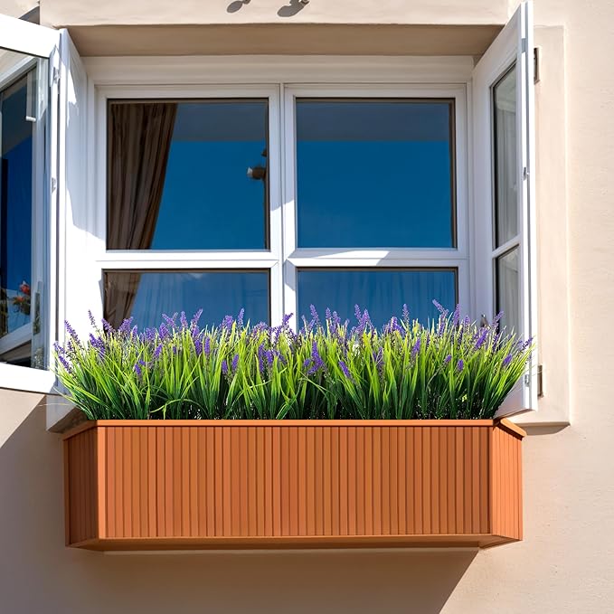 Artificial Faux Plants Flowers for Outdoor Decorations, Fake Monkey Grass for Outside Porch Patio, No Fade Realistic Greenery Plant, UV Resistant Artificial Shrubs for Courtyard Window Garden Ammyoo