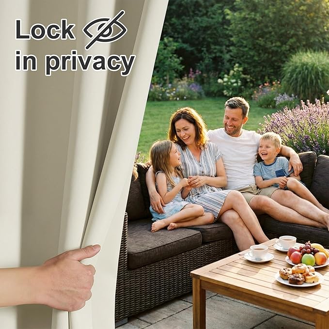 RYB HOME Extra Wide Outdoor Curtains for Patio Waterproof Heavy Duty Thermal Insulated in Summer Full Coverage Privacy for Gazebo, Cabana & Pergola, W100" x L108", Beige, 1 Panel RYBHOME