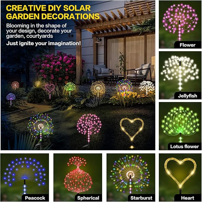 Garden Decor Solar Lights Outdoor,155LED 8 lighting modes pole light Waterproof White Solar Garden Lights for Christmas, Halloween Decoration,Yard, Patio, Porch,Flower Pot,Pathway (2Pack) Rootora