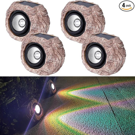 Solar Rock Lights Outdoor Waterproof, 4 Pack LED Colored Garden Rock Solar Light, Stone Statue Bright Solar Spot Light for Path, Yard, Patio, Lawn, Porch, Yard Decor. SSCDFDC