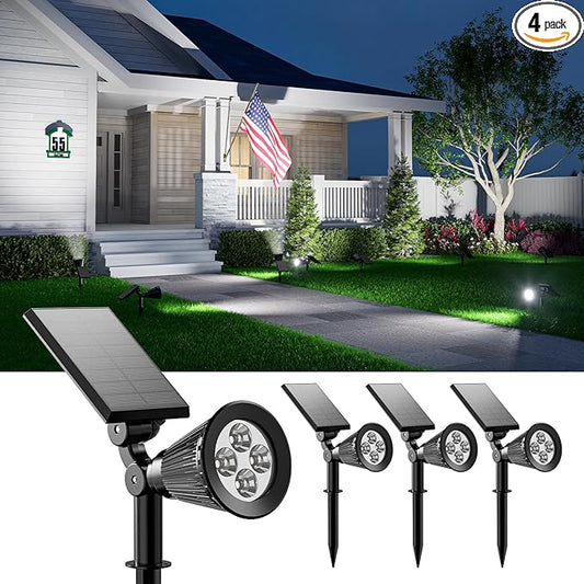 4 Pack Solar Spotlights Outdoor Waterproof for Tree, Statue, Flower, Pot, Bush, Wall, Bright LED Outside Landscape Flood Lights for Security Uplighting Yard, Garden, Driveway, Walkway, House, Fence FALOVE