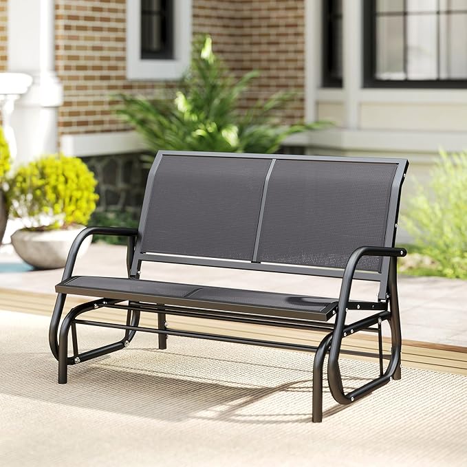 Outsunny 2-Person Outdoor Glider Bench, Patio Double Swing Rocking Chair Loveseat w/Powder Coated Steel Frame for Backyard Garden Porch, Gray Outsunny