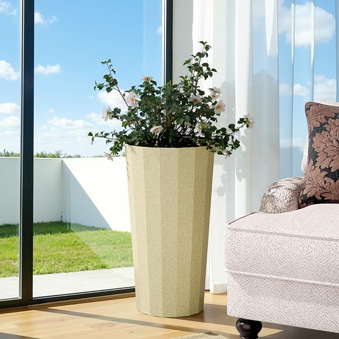 23.6" H Tall Planters for Outdoor Plants, 2 Pack Large Outdoor Planters for Porch Decor with Automatic Drainage Hole, Plastic Stripe Design Flower Pots Fits Indoor Plants Patio Garden, Black Outdoorchairs