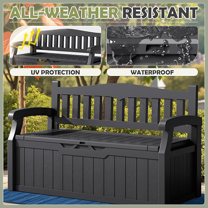 Homall 75 Gallon Outdoor Storage Benches Lockable Deck Box with Waterproof and UV Resistant, Waterproof Storage Box for Patio Furniture, Tools, Cushions (Black) Homall
