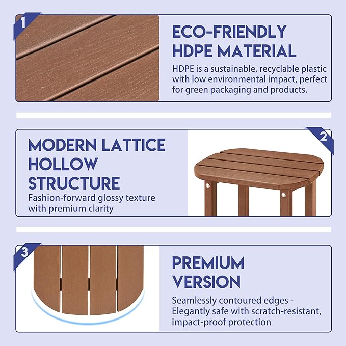 LZRS Outdoor Side Table - 2-Tier Adirondack HDPE Patio End Table for Pool, Porch,Balcony & Backyard,Weather Resistance for Indoor and Outdoor use(Brown) LZRSPET