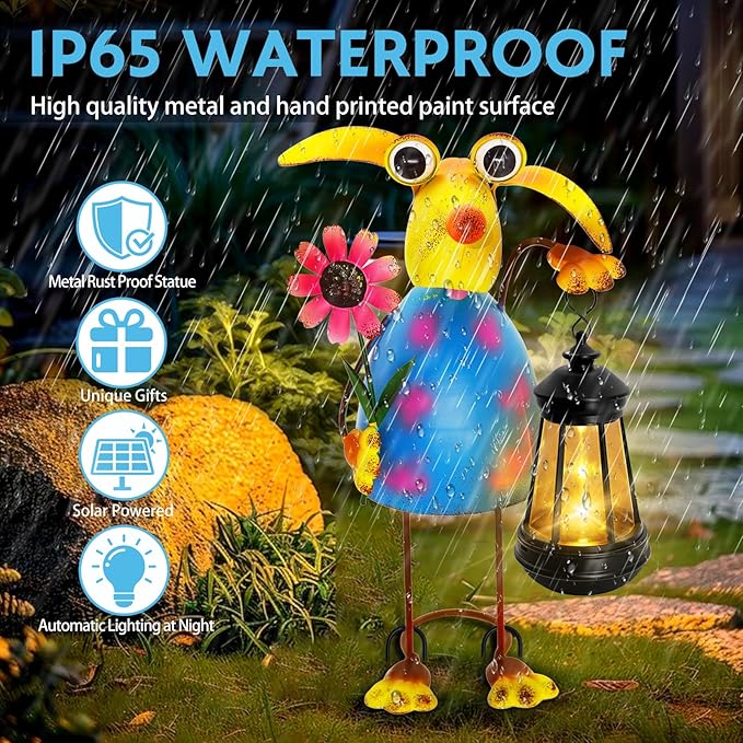 Garden Decor Dog Solar Statues, Unique Garden Statues Dog with Solar Lantern Waterproof, Birthday Gifts for Women Mom Grandma,Front Patio Balcony Yard Art Lawn Ornaments Porch Outdoor Decorations yulloyello