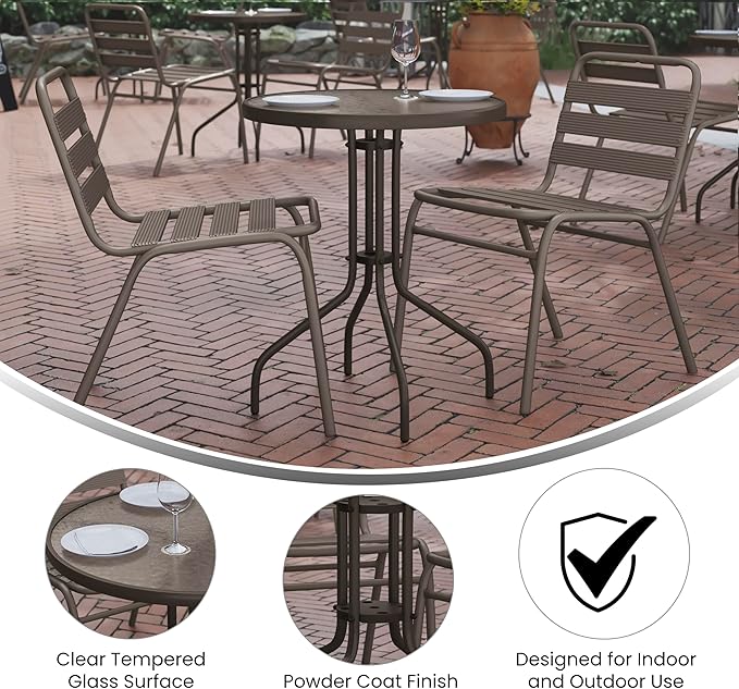 Flash Furniture Bellamy 23.75'' Round Tempered Glass Metal Table, Bronze FlashFurniture