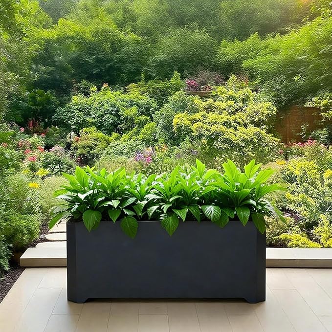 Steel Planter Box-32"x15"x15"-Rectangular Planters for Outdoor Plants, Black Matel Planter Box Raised Support Feet for Patio, Deck, Garden, Yard, Drain Holes, Easy Assembly GJWCVLOUTDOORLIFESELLER