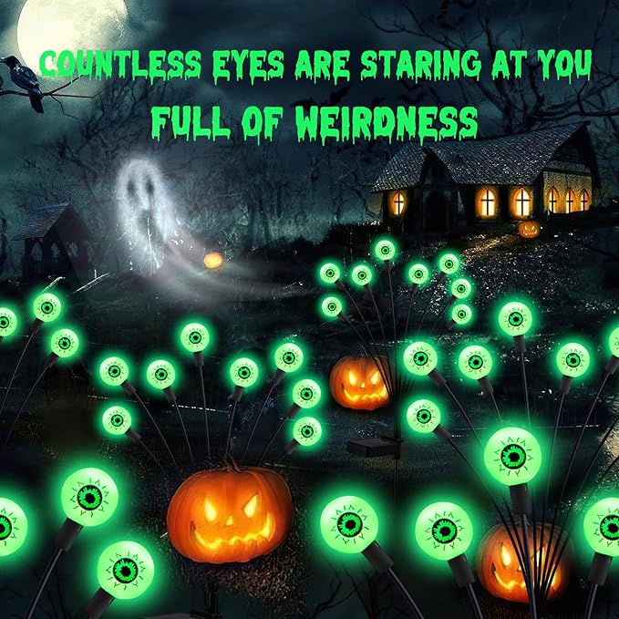 ASMAD Scary Solar Eyeball Lights, Waterproof Swaying Firefly Path Lights for Outdoor/Halloween Decorations/Garden/Yard/Patio/Party Decor, Green Eyeball, 4 Pack, 32 LEDs ASMAD