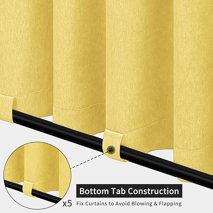 Easy-Going Linen Look Outdoor Curtains Waterproof Windproof Porch Curtains, Soft Thicken Outdoor Privacy Curtains for Patio, Gazebo, Grommet Top and Tab Bottom Drape, 1 Panel, 110x96 inch, Yellow Easy-Going