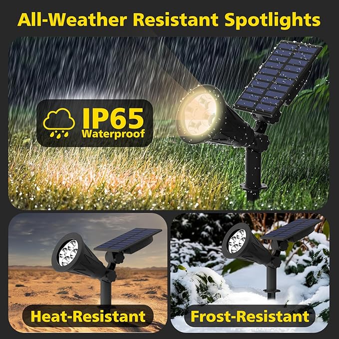 T-SUN Solar Spotlights, Christmas Solar Lights Outdoor, Auto-ON/Off 180°Angle Adjustable Solar Lights for Tree, Patio, Yard, Garden, Driveway, Pool Area (Natural White-2Pack) T-SUN