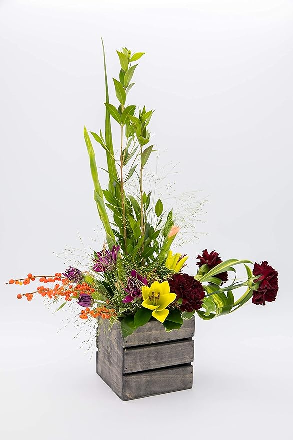 Wood Planter Box with Wine Crate Styled, 5 Inch Square, Rustic Barn Wood, Plastic Liner, Wedding Flowers Holder, Home and Venue Decor, (5x5 Wine Crate Set of 4) Rootora
