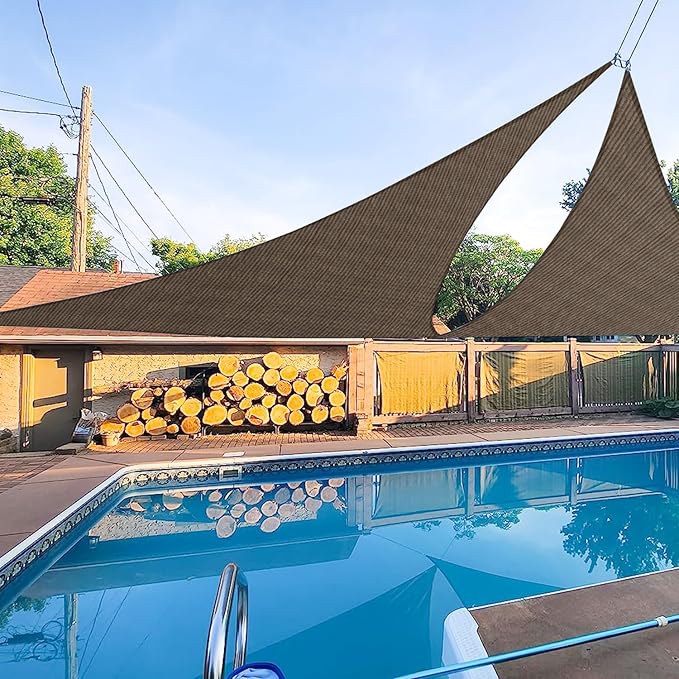 E&K Sunrise 24' x 24' x 24' Sun Shade Sail Triangle Canopy Shade Cover UV Block for Patio Backyard Garden Outdoor (Brown) EKSUNRISEINC