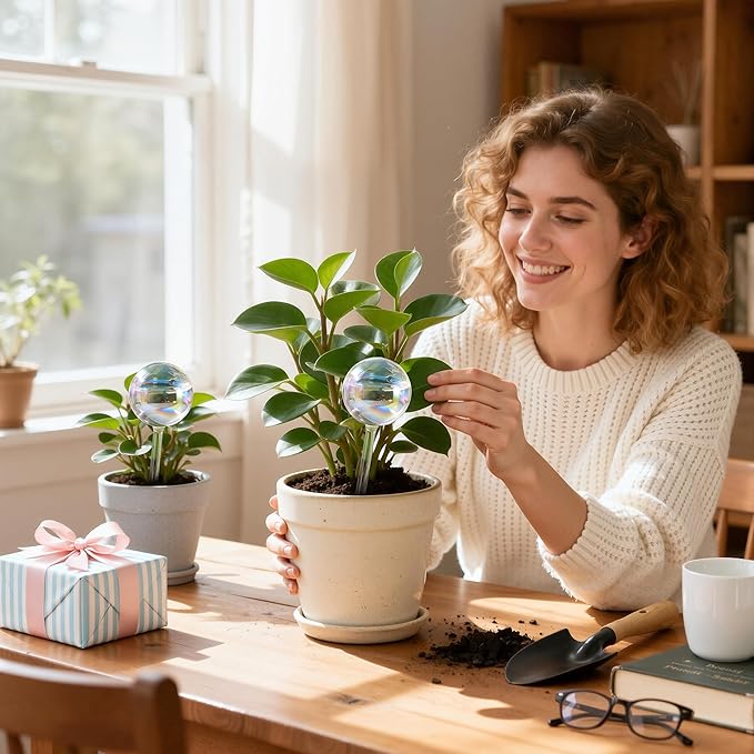 Large Extra-Thick Clear Glass Plant Watering Globes, Rainbow Gradient Self Watering Devices for Indoor & Outdoor Plants, AutomaticWaterer Spikes, Perfect for Daily or Vacation Use, 2-Pack SoilaguaDirect