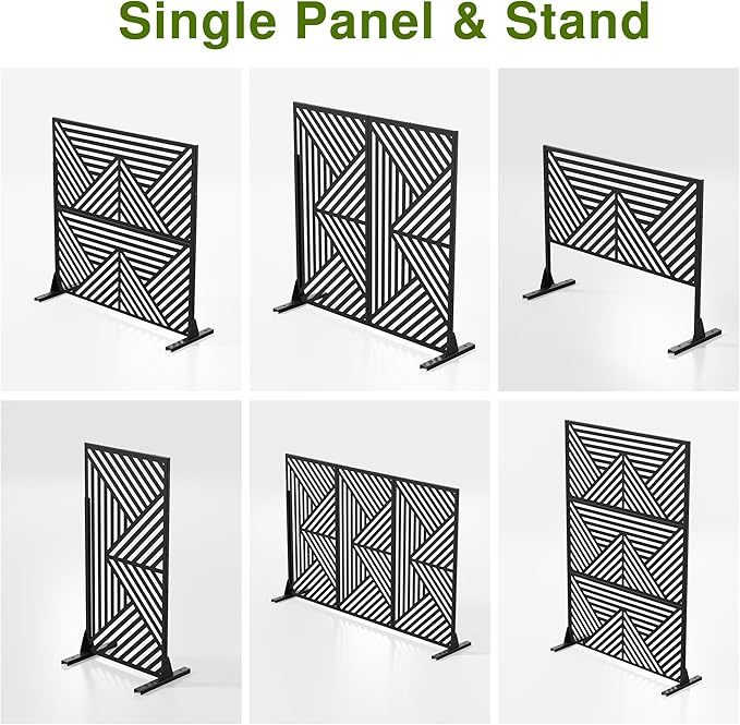 Casaphoria Metal Privacy Screen Outdoor, 72" H x 47" W Freestanding Decorative Privacy Screen for Patio Deck Balcony Garden with Stable Base, Black Zodiac Casaphoria