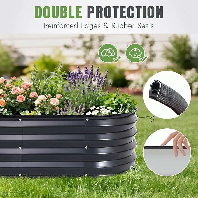 INNO STAGE 3Pcs Galvanized Raised Garden Bed Kit, Outdoor Metal Raised Garden Beds for Vegetables, Rust-Resistant & Easy Assembly, 4x2x1ft Oval Raised beds for Gardening, Flowers, Herbs (CoatedGrey) INNOSTAGE