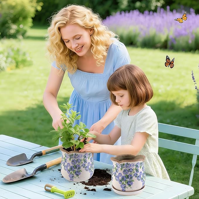 Ceramic-Planters-for-Indoor-Plants with Saucer, 6 inch Vintage Ice Crackle Glaze Plant Pots with Drainage Holes, Decorative Flower Pots for Outdoor Garden Home Decor, Tuscan Pot for Plant Xoogifae