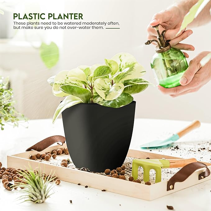Utopia Home - Plant Pots Indoor with Drainage - 7/6.6/6/5.3/4.8 Inches Flower Pots for Indoor Planter - 5 Pack Plastic Planters - Ideal for Stocking Stuffers or Home Christmas Decorations - Black UTOPIAHOME