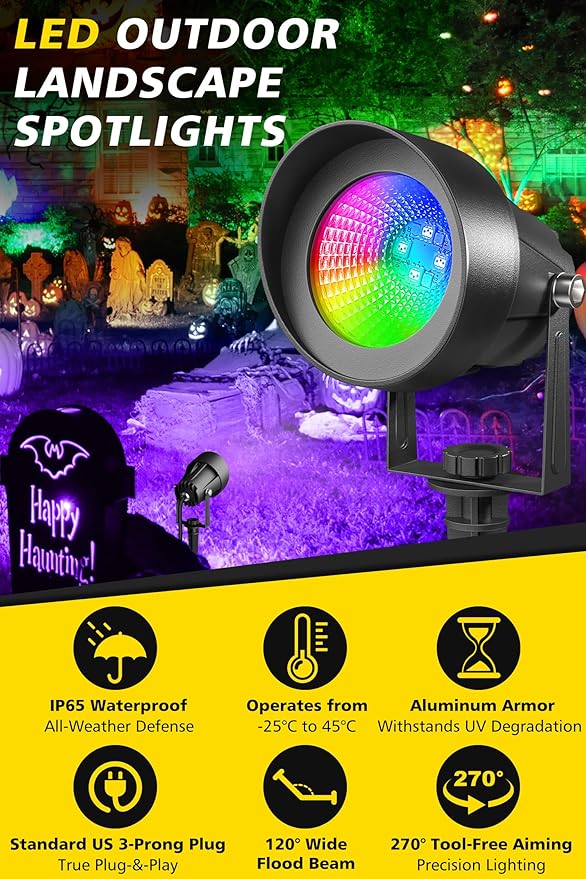 T-SUN Spot Lights Outdoor Waterproof IP65 with US Plug, 270° Adjustable, App & Remote Control, Timer, Dimmable, Music Sync, Multi Scenes, Color Changing Landscape Lights for Yard Garden T-SUN